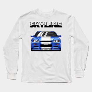 Nissan Skyline r34 GTR White Grey and Blue, JDM Car Long Sleeve T-Shirt